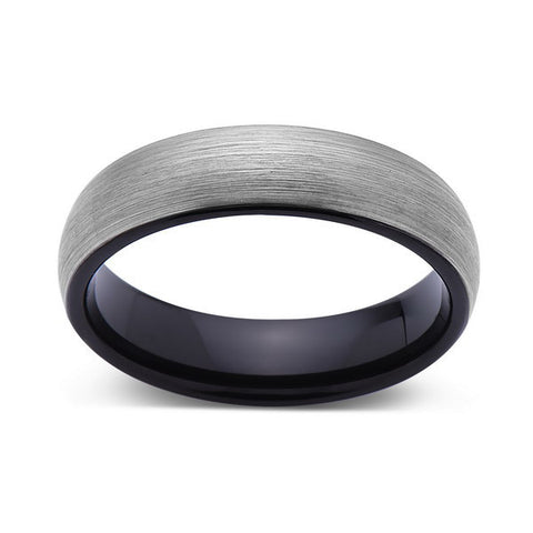 Brushed Tungsten Ring - Dome - Gray Brushed - Black - 6mm - Mens Ring - Comfort Fit - LUXURY BANDS LA