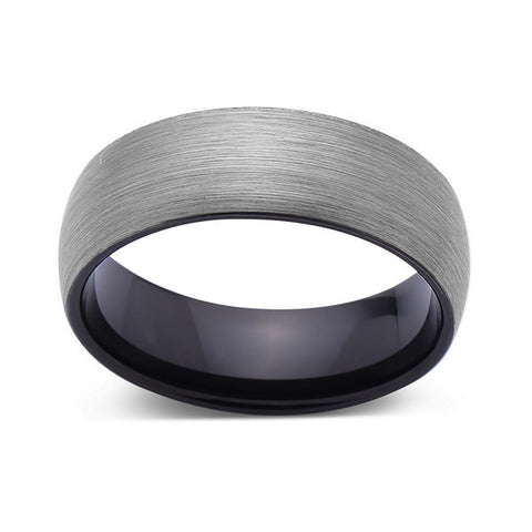 Brushed Tungsten Ring - Dome - Gray Brushed - Black - 8mm - Mens Ring - Comfort Fit - LUXURY BANDS LA