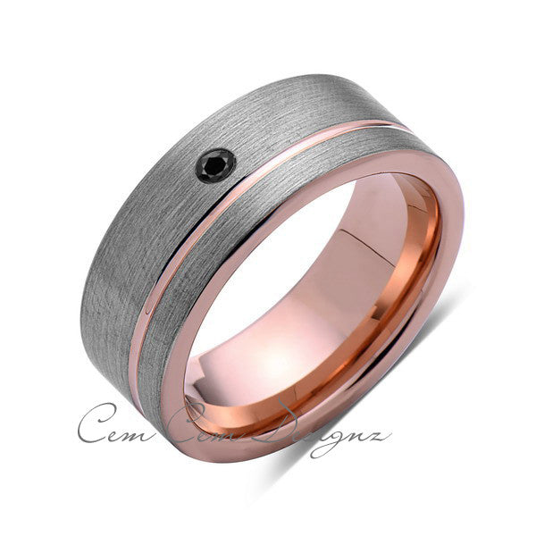 8mm,Mens,Black Diamond Ring,Brushed,Rose Gold,Tungsten Ring,Rose Gold,Wedding Band,Comfort Fit - LUXURY BANDS LA