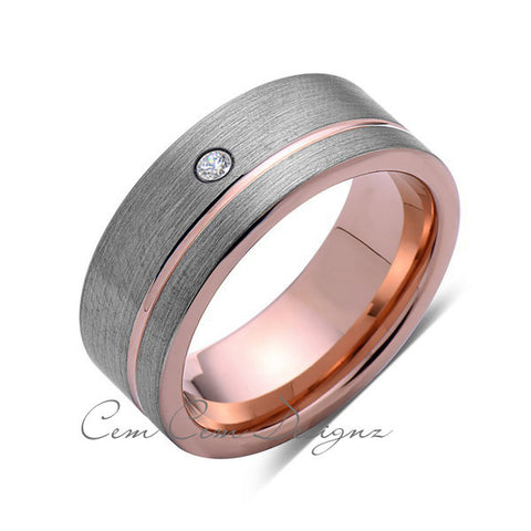 8mm,Mens,Diamond Ring,Brushed,Rose Gold,Tungsten Ring,Rose Gold,Wedding Band,Comfort Fit - LUXURY BANDS LA