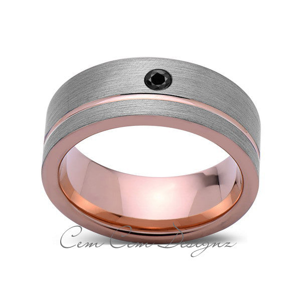 8mm,Mens,Black Diamond Ring,Brushed,Rose Gold,Tungsten Ring,Rose Gold,Wedding Band,Comfort Fit - LUXURY BANDS LA