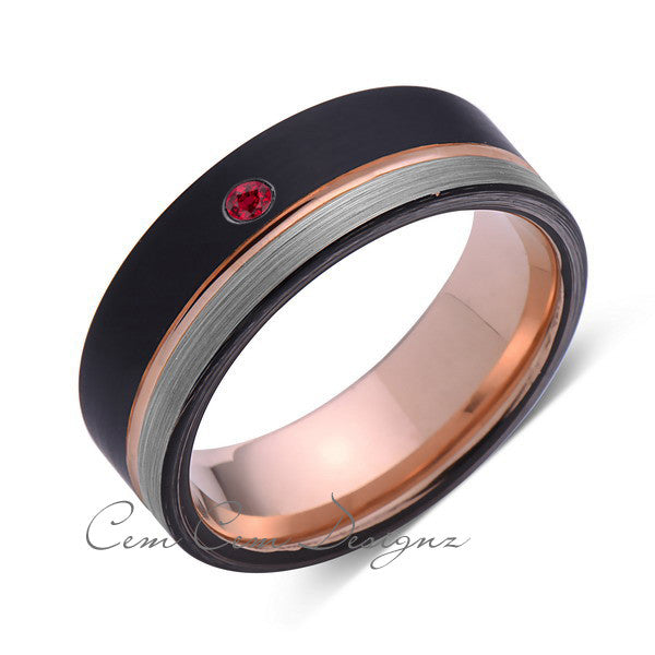 8mm,Mens,Red Ruby,Gray,Black,Brushed,Rose Gold,Tungsten Ring,Rose Gold,Wedding Band,Birthstone,Comfort Fit - LUXURY BANDS LA