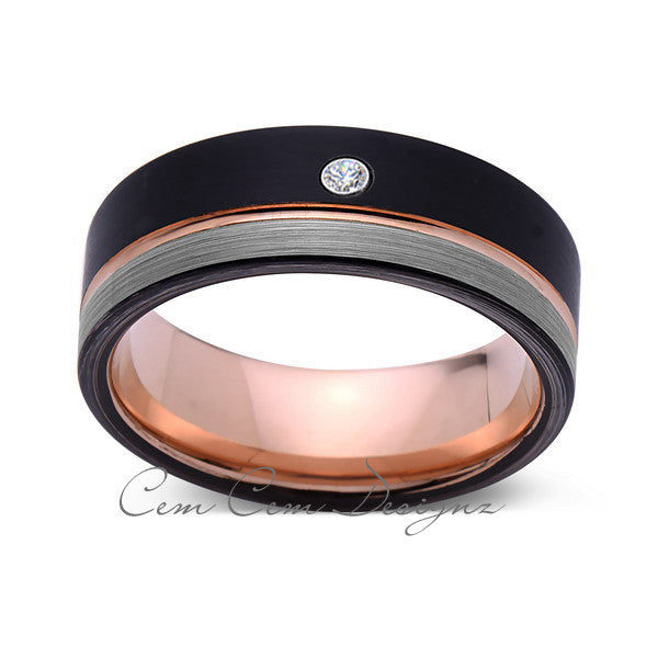 8mm,Mens,Diamond,Gray,Black,Brushed,Rose Gold,Tungsten Ring,Rose Gold,Wedding Band,Comfort Fit - LUXURY BANDS LA