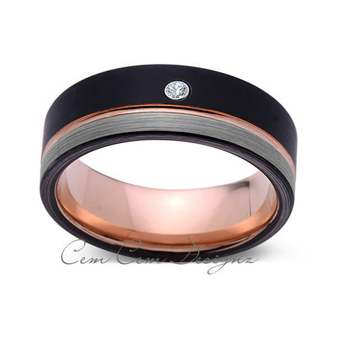 8mm,Mens,Diamond,Gray,Black,Brushed,Rose Gold,Tungsten Ring,Rose Gold,Wedding Band,Comfort Fit - LUXURY BANDS LA