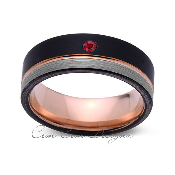 8mm,Mens,Red Ruby,Gray,Black,Brushed,Rose Gold,Tungsten Ring,Rose Gold,Wedding Band,Birthstone,Comfort Fit - LUXURY BANDS LA