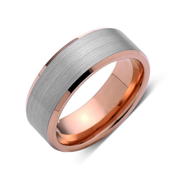 Rose Gold Tungsten Wedding Band - Gray Brushed Tungsten Ring - 8mm - Tungsten Carbide - Mens Band - Engagement Band - Comfort Fit - LUXURY BANDS LA