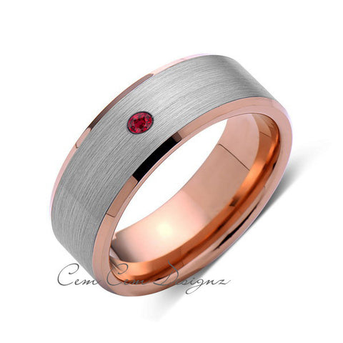 8mm,Mens,Red Ruby,Gray,Brushed,Rose Gold,Tungsten Ring,Rose Gold,Wedding Band,Comfort Fit - LUXURY BANDS LA