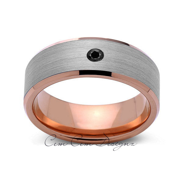 8 mm,Mens,Black Diamond,Rose Gold,Wedding Band,,Gray,Brushed,Rose Gold,Tungsten Ring,Comfort Fit - LUXURY BANDS LA