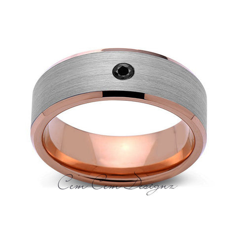 8 mm,Mens,Black Diamond,Rose Gold,Wedding Band,,Gray,Brushed,Rose Gold,Tungsten Ring,Comfort Fit - LUXURY BANDS LA