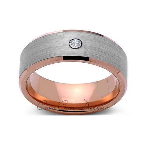 8mm,Mens,Diamond,Gray,Brushed,Rose Gold,Tungsten Ring,Rose Gold,Wedding Band,Comfort Fit - LUXURY BANDS LA