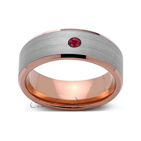 8mm,Mens,Red Ruby,Gray,Brushed,Rose Gold,Tungsten Ring,Rose Gold,Wedding Band,Comfort Fit - LUXURY BANDS LA