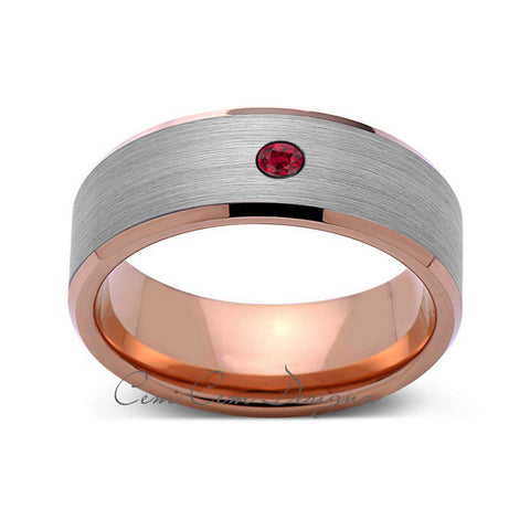 8mm,Mens,Red Ruby,Gray,Brushed,Rose Gold,Tungsten Ring,Rose Gold,Wedding Band,Comfort Fit - LUXURY BANDS LA
