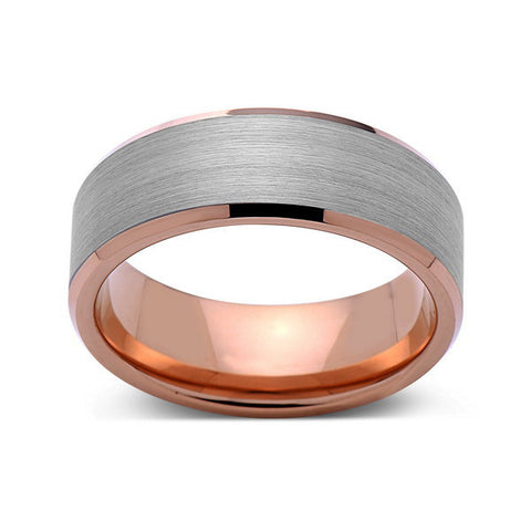 Rose Gold Tungsten Wedding Band - Gray Brushed Tungsten Ring - 8mm - Tungsten Carbide - Mens Band - Engagement Band - Comfort Fit - LUXURY BANDS LA