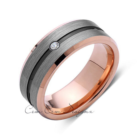 8mm,Mens,Diamond,Gray,Black,Brushed,Rose Gold,Tungsten Ring,Rose Gold,Wedding Band,Comfort Fit - LUXURY BANDS LA