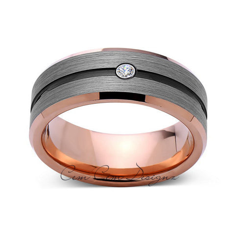 8mm,Mens,Diamond,Gray,Black,Brushed,Rose Gold,Tungsten Ring,Rose Gold,Wedding Band,Comfort Fit - LUXURY BANDS LA