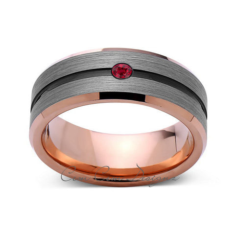 8mm,Mens,Red Ruby,Gray,Black,Brushed,Rose Gold,Tungsten Ring,Rose Gold,Wedding Band,Birthstone,Comfort Fit - LUXURY BANDS LA