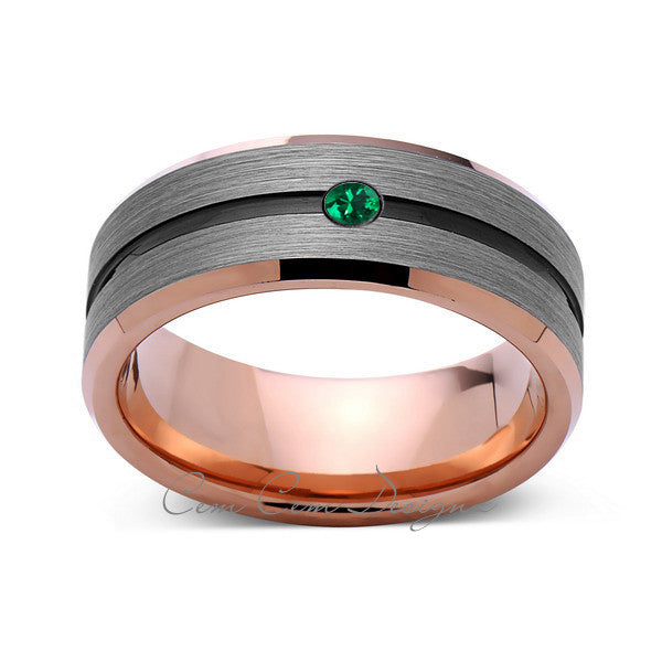 8mm,Mens,Green Emerald,Gray,Black,Brushed,Rose Gold,Tungsten Ring,Rose Gold,Wedding Band,Birthstone,Comfort Fit - LUXURY BANDS LA