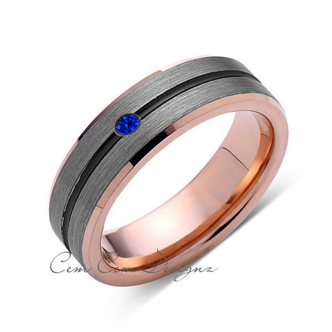 6mm,Mens,Blue Sapphire,Gray,Black,Brushed,Rose Gold,Tungsten Ring,Rose Gold,Wedding Band,Comfort Fit - LUXURY BANDS LA