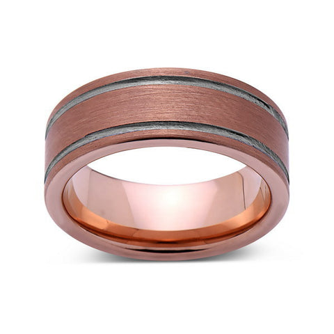 Brushed Rose Gold Tungsten Wedding Band - Tungsten Ring - 8mm - Pipe Cut - Mens Ring - Tungsten Carbide - Engagement Band - Comfort Fit - LUXURY BANDS LA