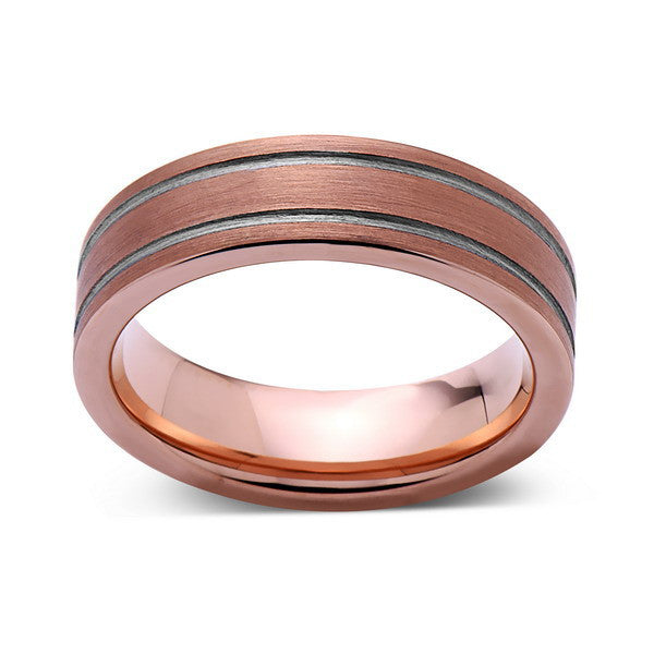 Brushed Rose Gold Tungsten Wedding Band - Tungsten Ring - 6mm - Pipe Cut - Mens Ring - Tungsten Carbide - Engagement Band - Comfort Fit - LUXURY BANDS LA