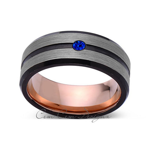 8mm,Mens,Blue Sapphire,Gray,Black,Brushed,Rose Gold,Tungsten Ring,Rose Gold,Wedding Band,Comfort Fit - LUXURY BANDS LA
