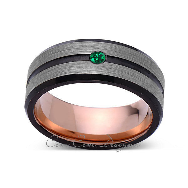 8mm,Mens,Green Emerald,Gray,Black,Brushed,Rose Gold,Tungsten Ring,Rose Gold,Wedding Band,Birthstone,Comfort Fit - LUXURY BANDS LA
