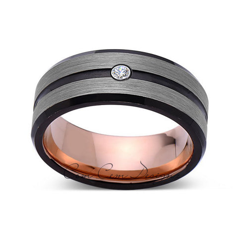 8mm,Mens,Diamond,Gray,Black,Brushed,Rose Gold,Tungsten Ring,Rose Gold,Wedding Band,Comfort Fit - LUXURY BANDS LA