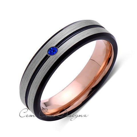 6mm,Mens,Blue Sapphire,Gray,Black,Brushed,Rose Gold,Tungsten Ring,Rose Gold,Wedding Band,Comfort Fit - LUXURY BANDS LA