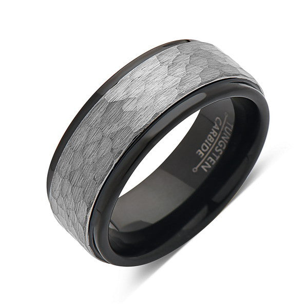 Black and Silver 8mm Tungsten Carbide Ring With Textured -  Canada