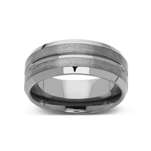 Gray Brushed Tungsten Ring - Gunmetal - 8mm - High Polish Beveled Edge - Mens Ring - LUXURY BANDS LA