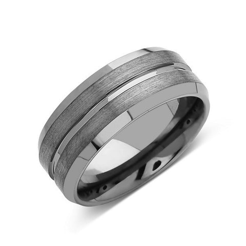 Gray Brushed Tungsten Ring - Gunmetal - 8mm - High Polish Beveled Edge - Mens Ring - LUXURY BANDS LA