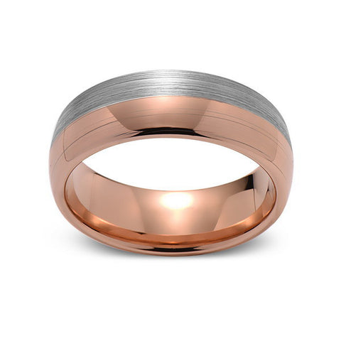 Brushed Rose Gold Tungsten Wedding Band - Brushed Gray - 8mm - Dome  - Tungsten Carbide - Engagement Band - Comfort Fit - LUXURY BANDS LA