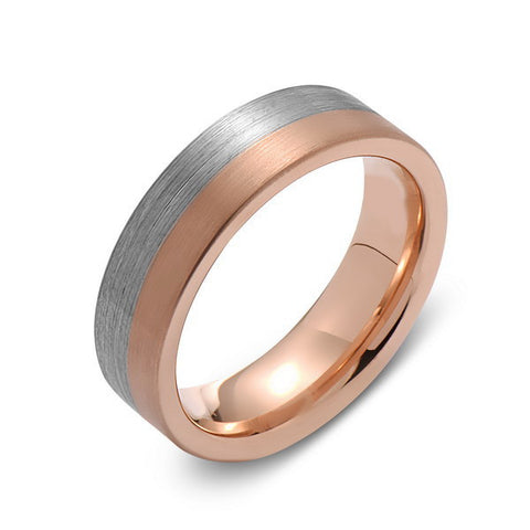 Brushed Rose Gold Tungsten Wedding Band - Brushed Gray - 6mm - Pipe Cut  - Tungsten Carbide - Engagement Band - Comfort Fit - LUXURY BANDS LA