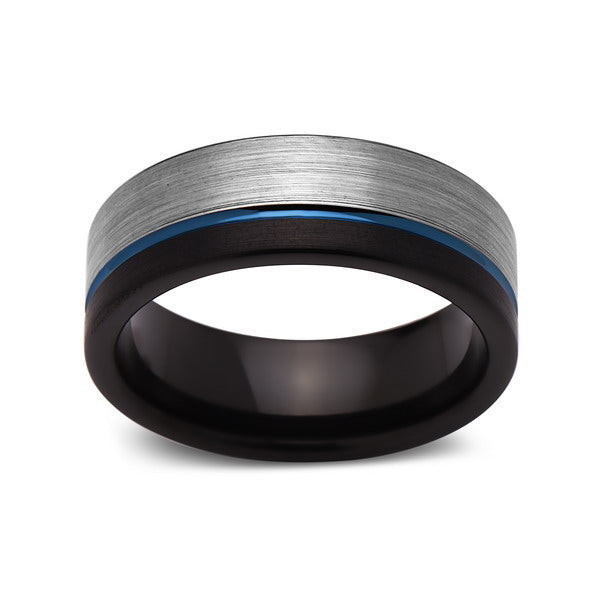 Black Tungsten Wedding Band - Gray Brushed - Blue Brushed Tungsten Ring - 8mm - Mens Ring - Tungsten Carbide - Engagement Band - Comfort Fit - LUXURY BANDS LA