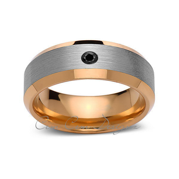 8 mm,Mens,Black Diamond,Yellow Gold,Wedding Band,,Gray,Brushed,Yellow Gold,Tungsten Ring,Comfort Fit - LUXURY BANDS LA
