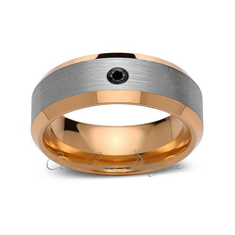 8 mm,Mens,Black Diamond,Yellow Gold,Wedding Band,,Gray,Brushed,Yellow Gold,Tungsten Ring,Comfort Fit - LUXURY BANDS LA