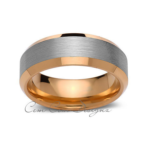8mm,Unique,Brushed Gray Center,Yellow Gold,Tungsten Rings,Wedding Band,Mens Band,Comfort Fit - LUXURY BANDS LA