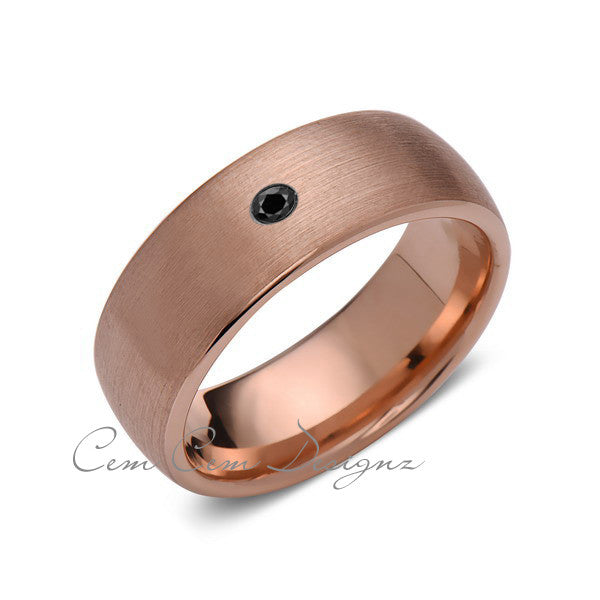 8mm,Mens,Black Diamond,Brushed,Rose Gold,Tungsten Ring,Rose Gold,Wedding Band,Comfort Fit - LUXURY BANDS LA