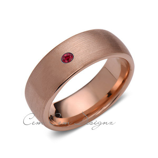 8mm,Mens,Red Ruby,Brushed,Rose Gold,Tungsten Ring,Rose Gold,Birthstone,Wedding Band,Comfort Fit - LUXURY BANDS LA