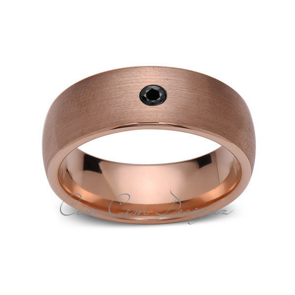 8mm,Mens,Black Diamond,Brushed,Rose Gold,Tungsten Ring,Rose Gold,Wedding Band,Comfort Fit - LUXURY BANDS LA