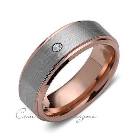 8 mm,Mens,Diamond,Rose Gold,Wedding Band,,Gray,Brushed,Rose Gold,Tungsten Ring,Comfort Fit - LUXURY BANDS LA