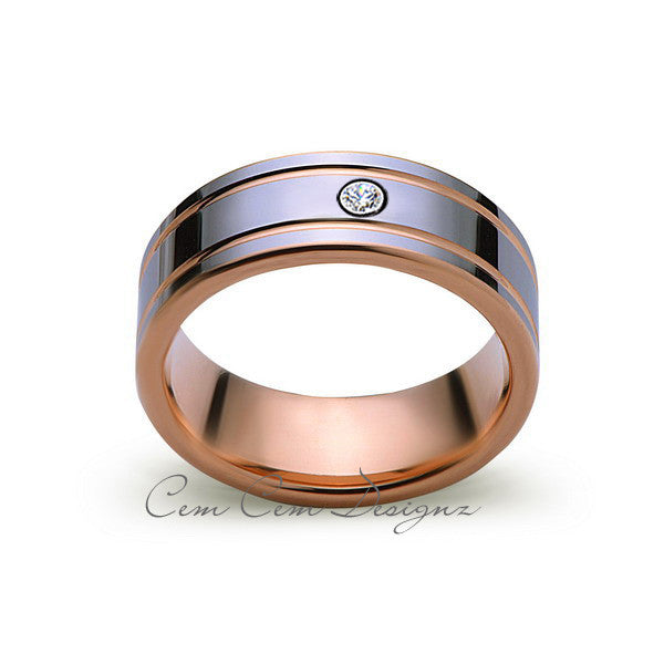 8mm,Mens,Diamond,Rose Gold,Wedding Band,unique,high polish,Rose Gold,Tungsten Ring,Comfort Fit - LUXURY BANDS LA