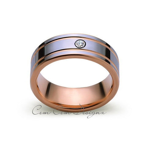8mm,Mens,Diamond,Rose Gold,Wedding Band,unique,high polish,Rose Gold,Tungsten Ring,Comfort Fit - LUXURY BANDS LA