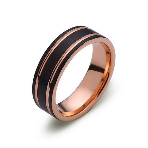 Rose Gold Tungsten Ring - Black Brushed Wedding Band - 8 mm Ring - Unique Engagement Band - Comfort Fit - LUXURY BANDS LA