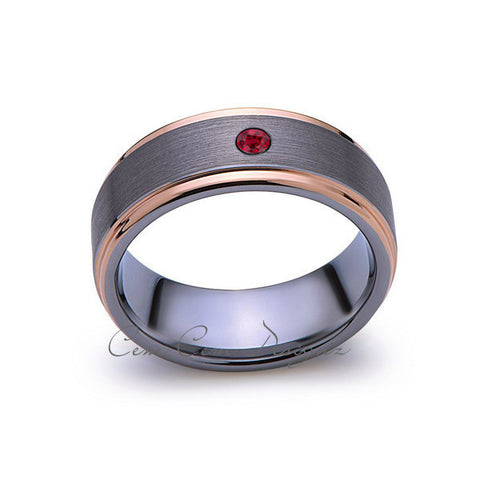 8mm,Mens,Red Ruby,Gray,Brushed,Rose Gold,Tungsten Ring,Rose Gold,Wedding Band,Comfort Fit - LUXURY BANDS LA