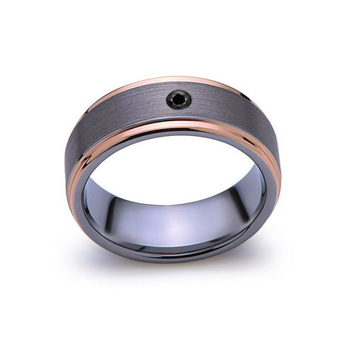 8 mm,Mens,Black Diamond,Rose Gold,Wedding Band,,Gray,Brushed,Rose Gold,Tungsten Ring,Comfort Fit - LUXURY BANDS LA