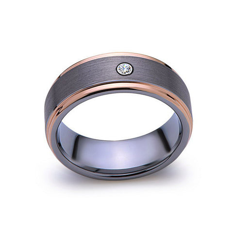 8mm,Mens,Diamond,Gray,Brushed,Rose Gold,Tungsten Ring,Rose Gold,Wedding Band,Comfort Fit - LUXURY BANDS LA