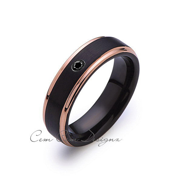 6mm,Mens,Black Diamond Band,Black Brushed,Rose Gold,Tungsten Ring,Rose Gold,Wedding Ring,Comfort Fit - LUXURY BANDS LA