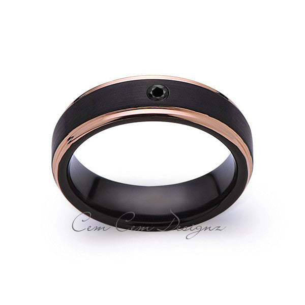 6mm,Mens,Black Diamond Band,Black Brushed,Rose Gold,Tungsten Ring,Rose Gold,Wedding Ring,Comfort Fit - LUXURY BANDS LA