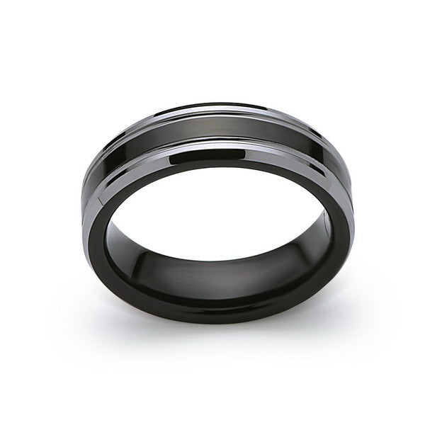 Black Tungsten Wedding Band - Black and Silver - 6MM - High Polish Ring - Mens Ring - LUXURY BANDS LA